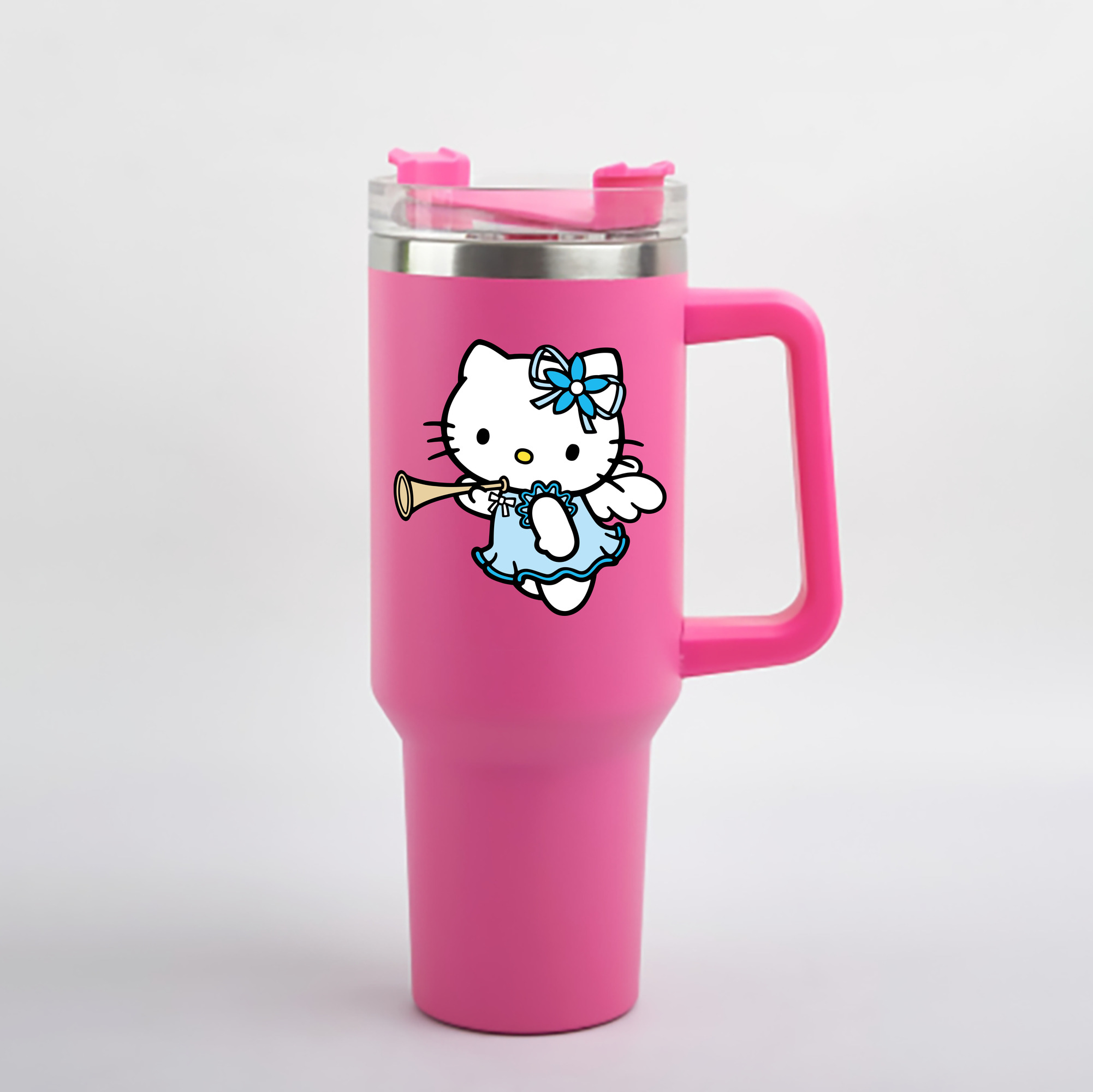 （画像用） Hello Kitty ハローキティ 1200mL車用タンブラー - クリスタルステッカー（プラスチックストロー付き）